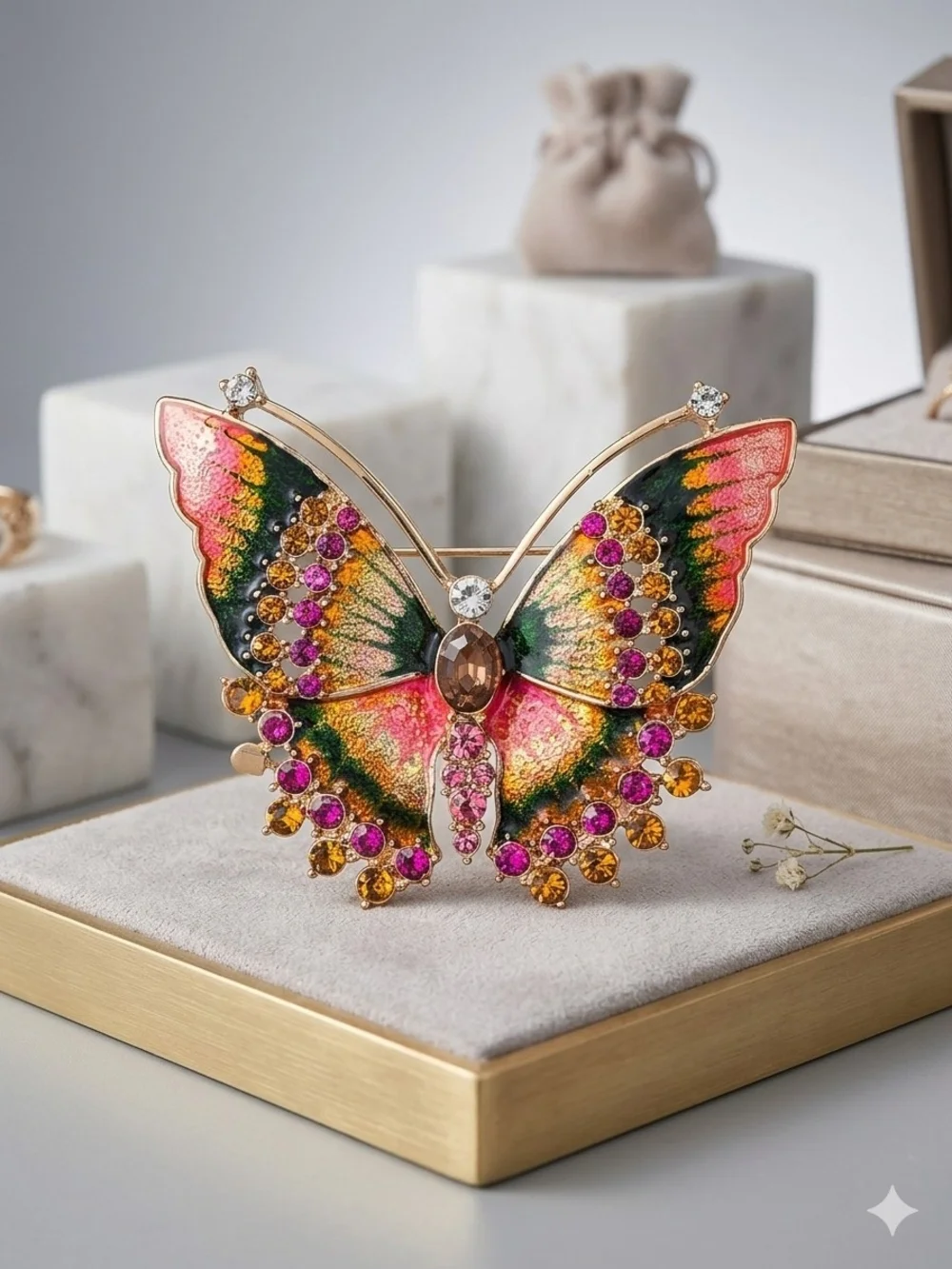 Napier Multicolor Butterfly Brooch with Pink, Green and Gold Tones